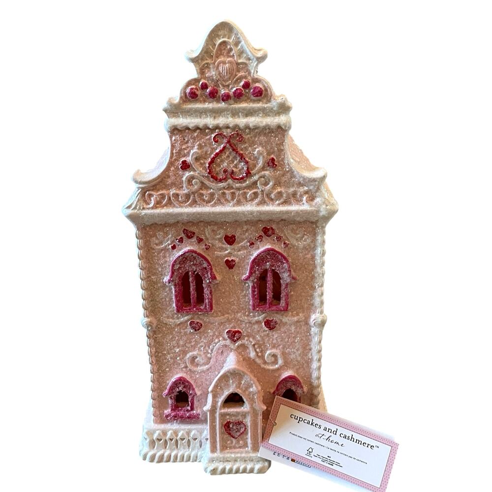 Cupcakes & Cashmere Pink LED Gingerbread House 14in Valentines Day Decor New